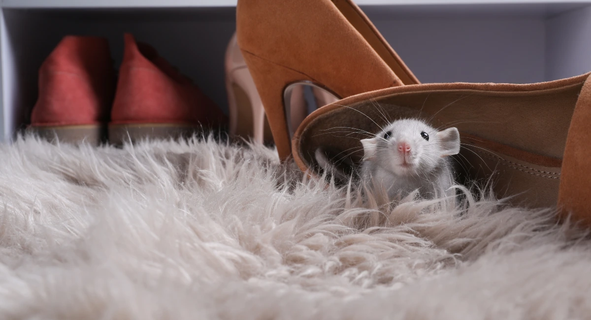 Cute mouse inside a shoe