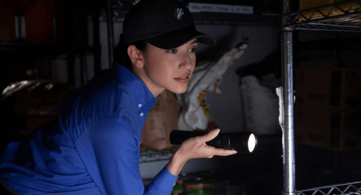 Colleague with flashlight 