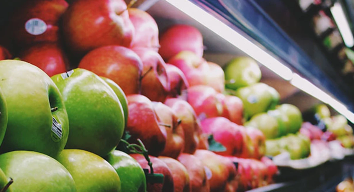 Apples stocked in supermarket