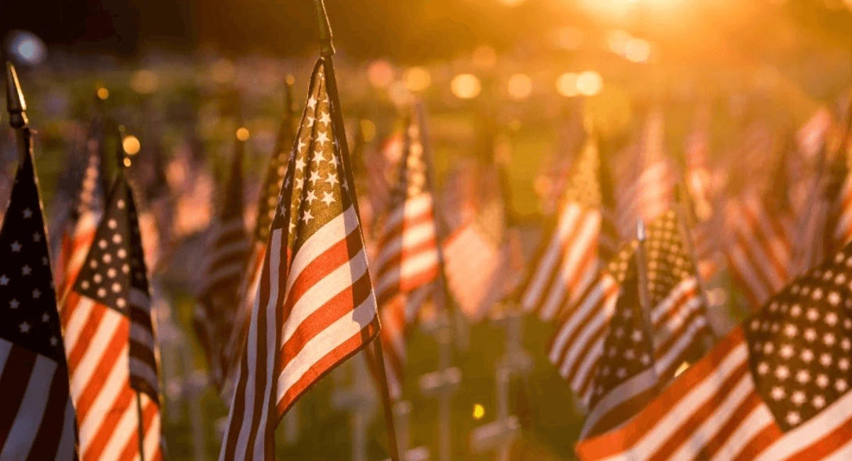 American flags flying 