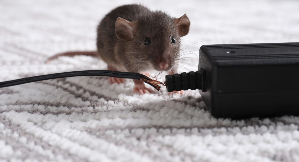 Mouse with electrical wire that it has chewed