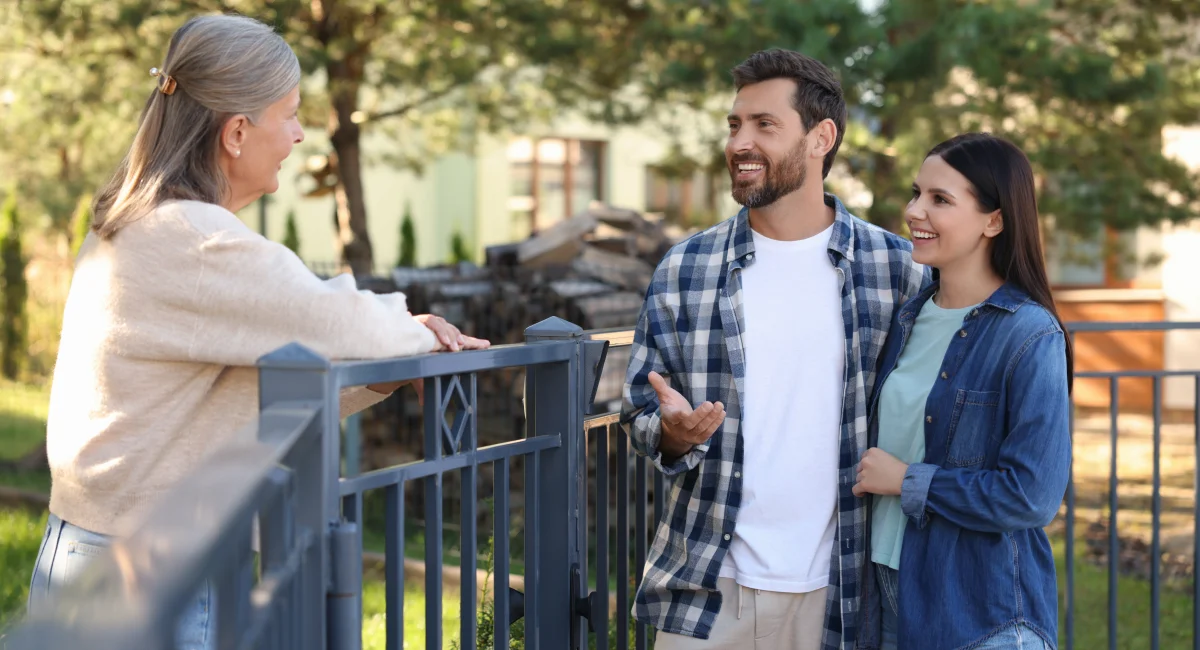 Neighbors having friendly conversation 