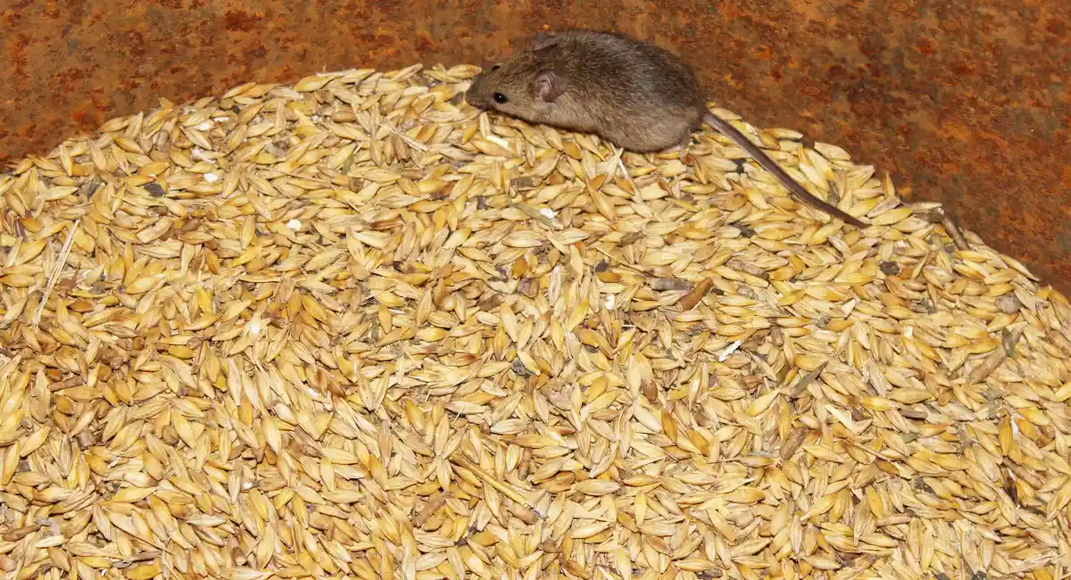 A mouse in a grain store
