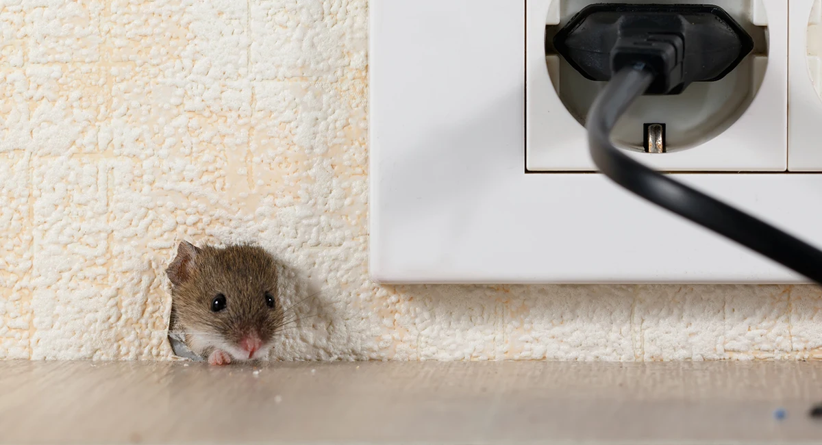 mouse popping out of hole near electrical outlet