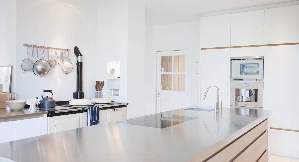 Modern Kitchen with stainless steel counter
