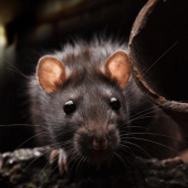 An urban rat crawling through pipes